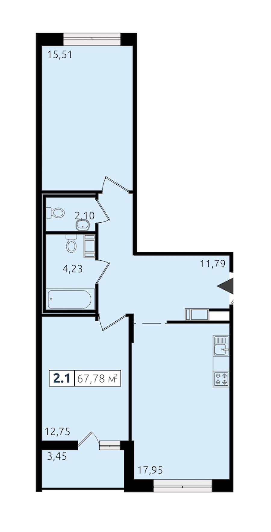 2-комнатная квартира 64.33 м², 13/14 эт., ЖК «Чёрная речка»